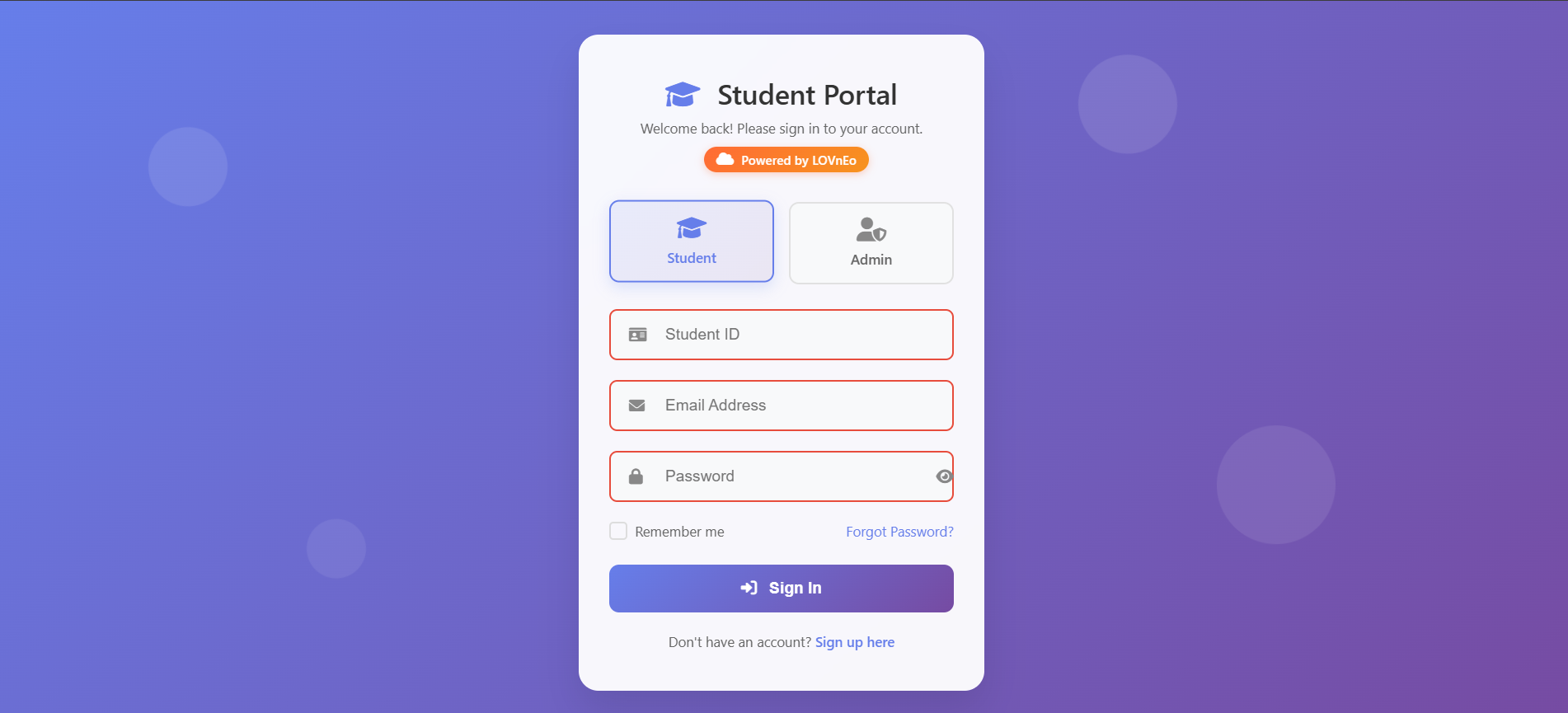 Student Portal Main Interface
